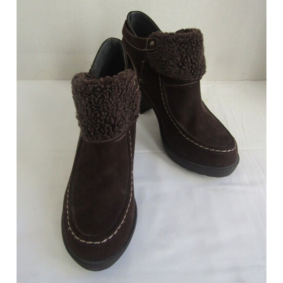 Jellypop Ankle Boots Chocolet Brown Suede Sherpa Trim EUC Womens 9.5 M - Picture 1 of 8